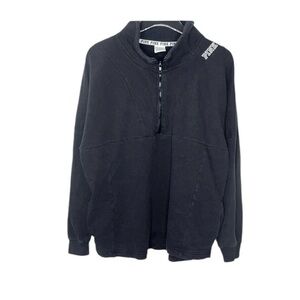 Victoria's Secret Pink Spirit Jersey Pullover Black Terry Cloth Half Zip Sz Lrg